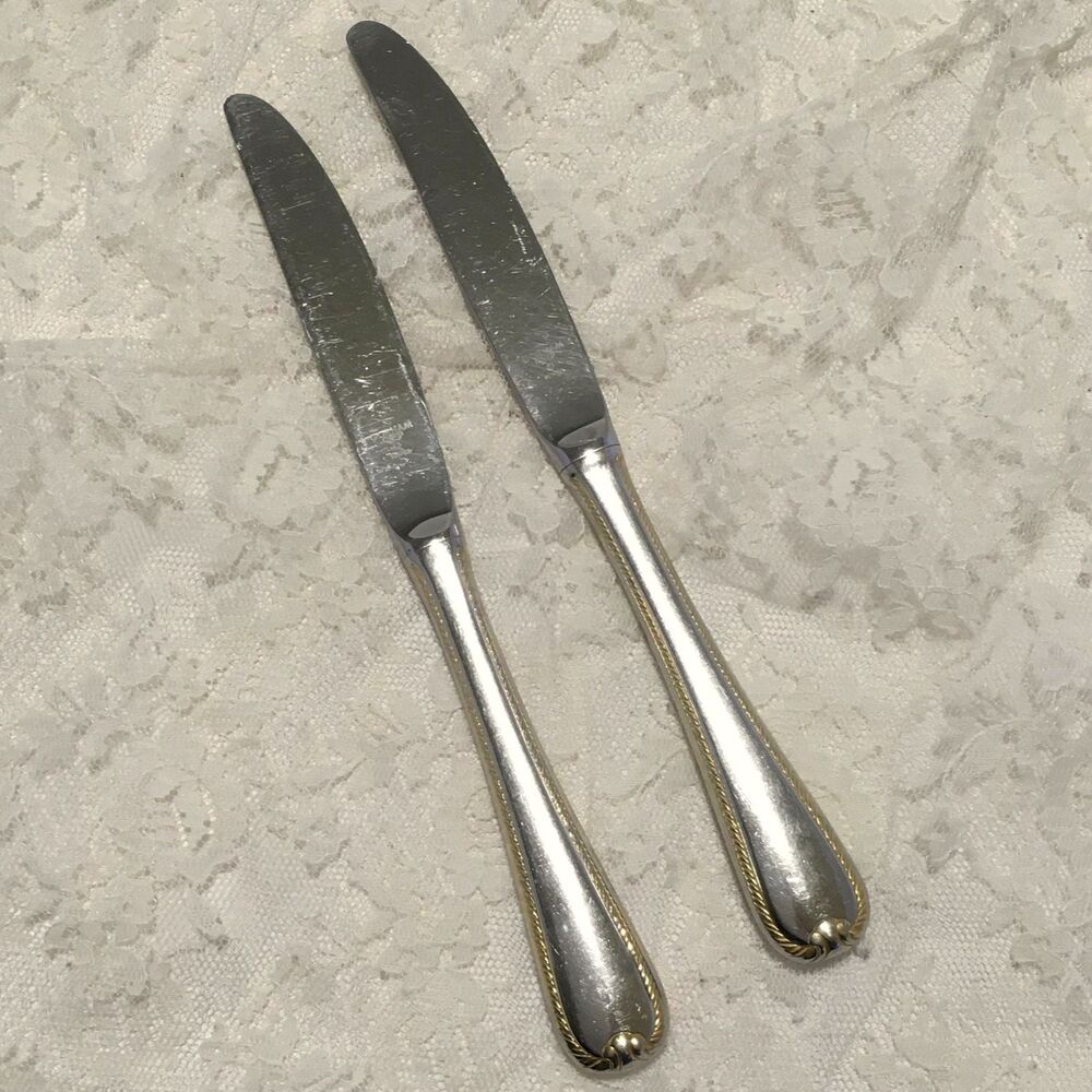 Gorham 2 Dinner Knives Glossy Stainless Steel Flatware